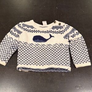 Janie and Jack 6/12 Baby Knit Whale Sweater in Cream and Navy
